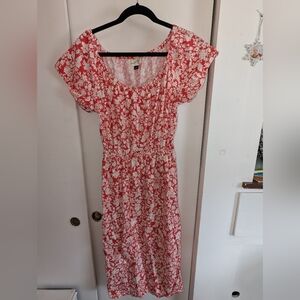 Universal thread red & white floral semi open back midi dress size medium